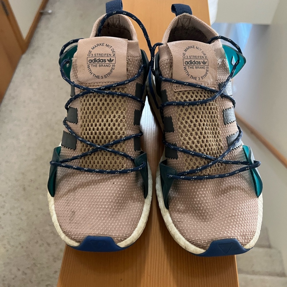 Adidas Tan and Blue Shoes